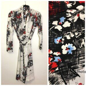 Vintage 70s Secretary Dress Coord Tie Belt Professional Dark Cottagecore (IB)